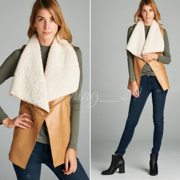 🆕️CAMEL BROWN FAUX FUR SHEARLING VEST - Picture 2 of 4